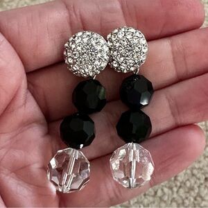 Vintage SWAROVSKI S A L Drop Black & Clear Pave Crystals earrings